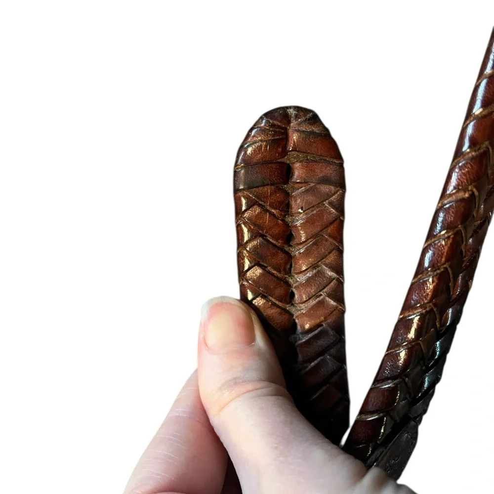 COACH‎ Men's Brown Genuine Leather Braided Belt with Gold Brass Buckle 42in 5922